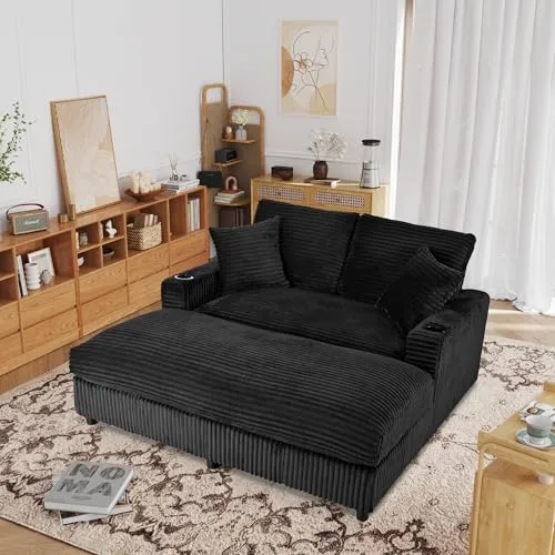 Eafurn 64" Oversized Chaise with Charging Station